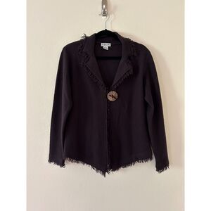 J'ENVIE Wool Brown Cardigan Fringe White Size‎ M